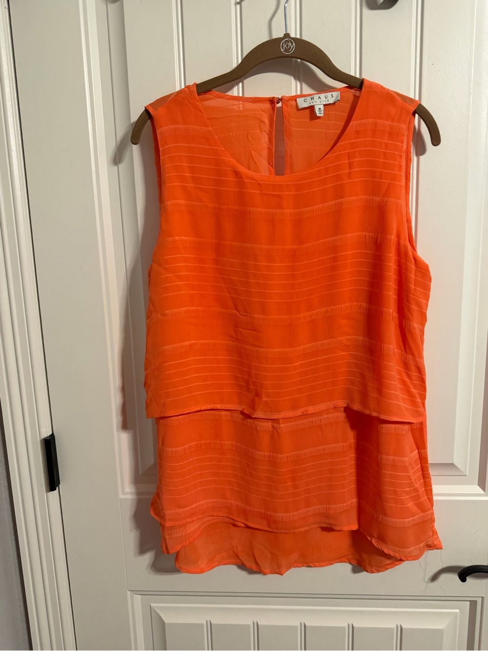 Chaus New York Women's Sleeveless Crepe Orange Layered Blouse. Size M. #10245